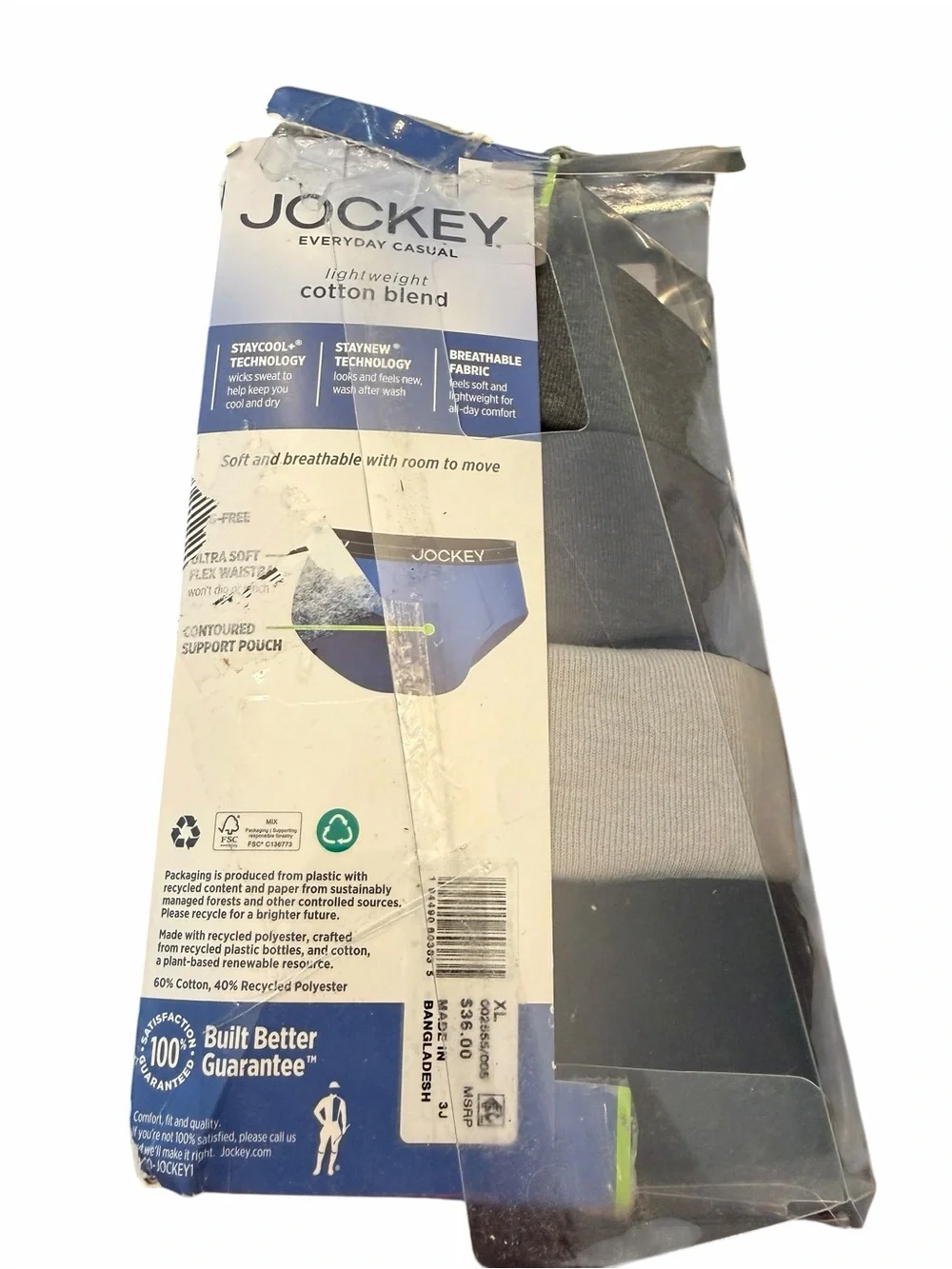 Men's Jockey 4-Pack Lightweight Cotton Blend Briefs Underwear Size‎ XL 40-42 NEW
